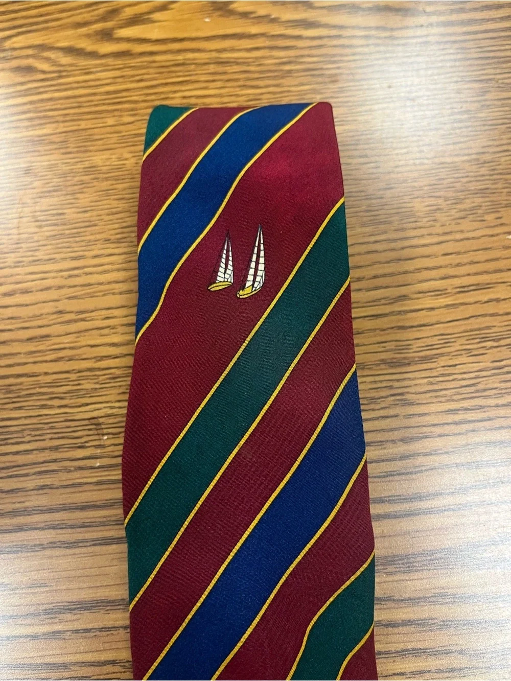 Yves Saint Laurent Burgundy, Navy & Green Diagonal Stripe Tie